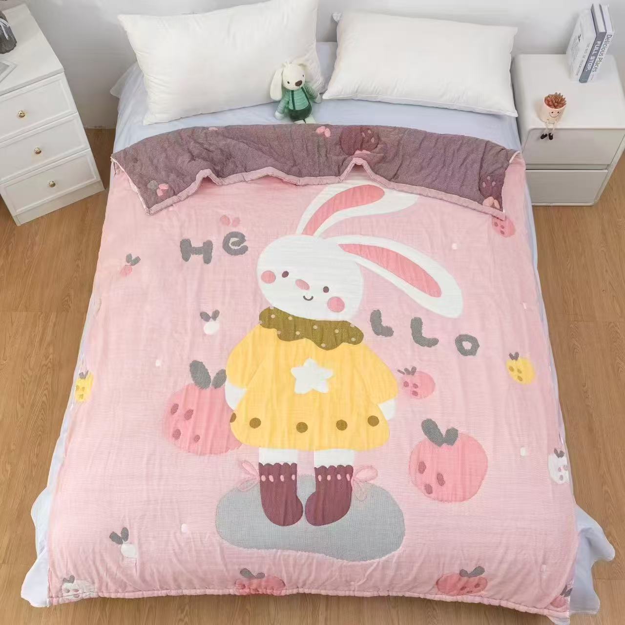 【桔子兔】120*150cm A类全棉纱布泡芙被