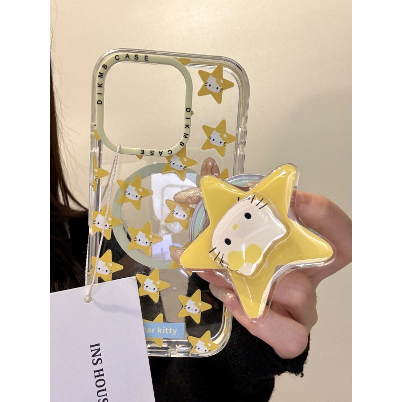 温馨彩边可爱黄星星猫咪iphone17promax苹果15手机壳14华为mate70
