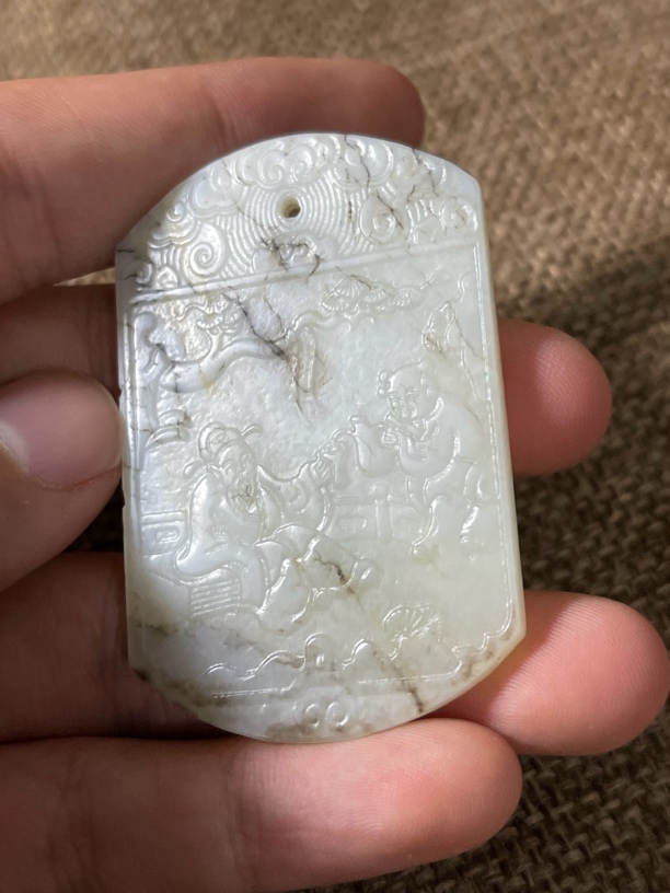 和田玉童子献寿牌子