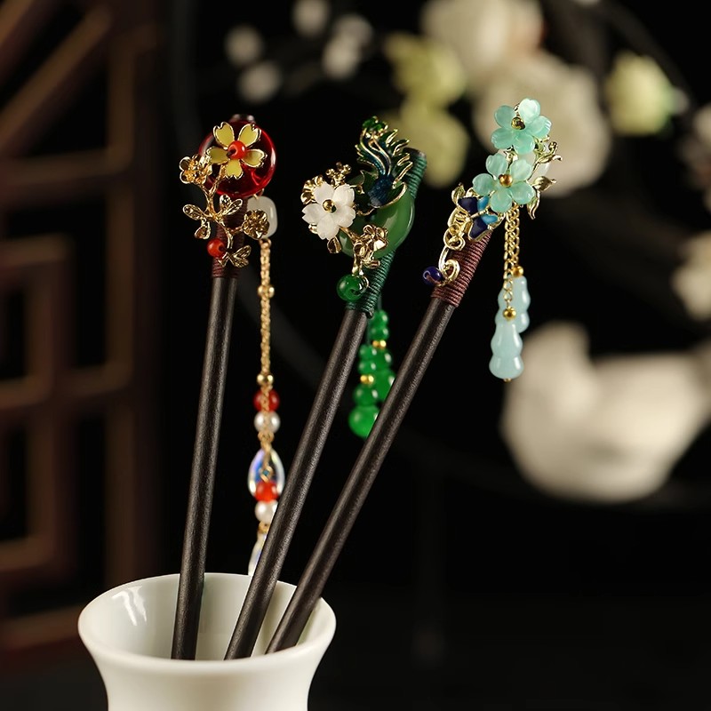 精美发簪子仙女发饰盘发后脑汉服旗袍风发钗步摇簪子头饰复古
