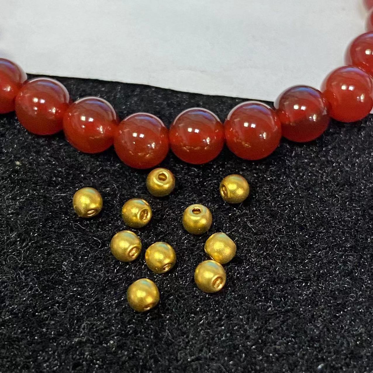 锦绣  足金999卡3mm古法金珠10颗搭红玛 瑙手串@@A002-10