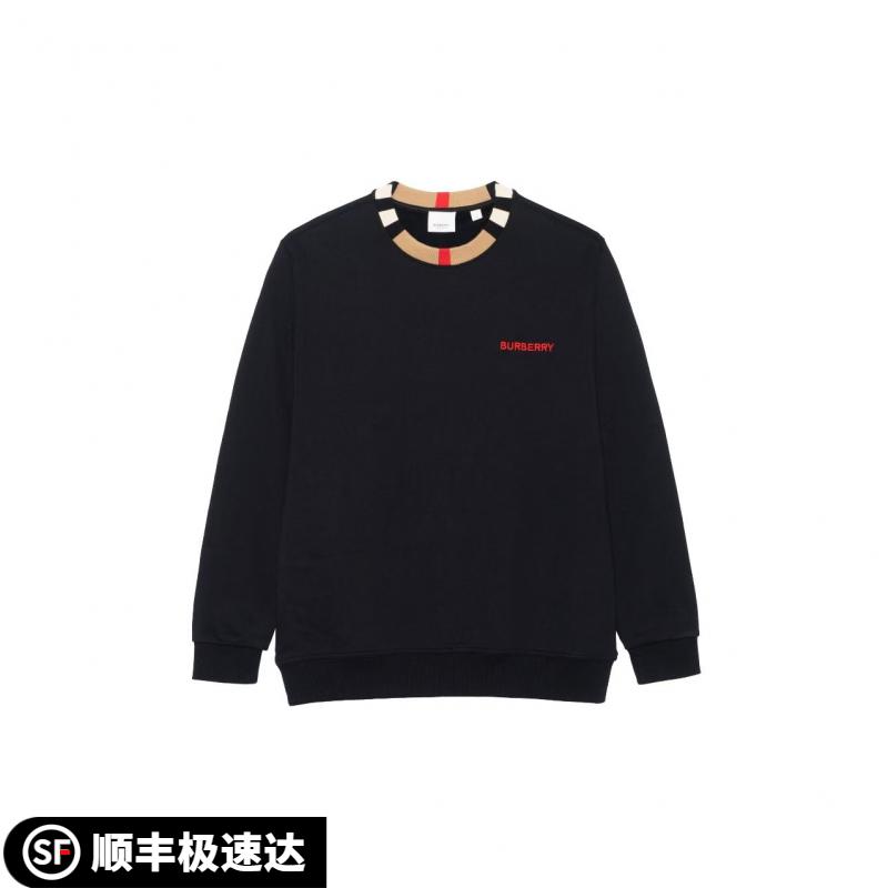 Burberry博柏利 拼色字母刺绣圆领长袖卫衣 男款 黑色80076931