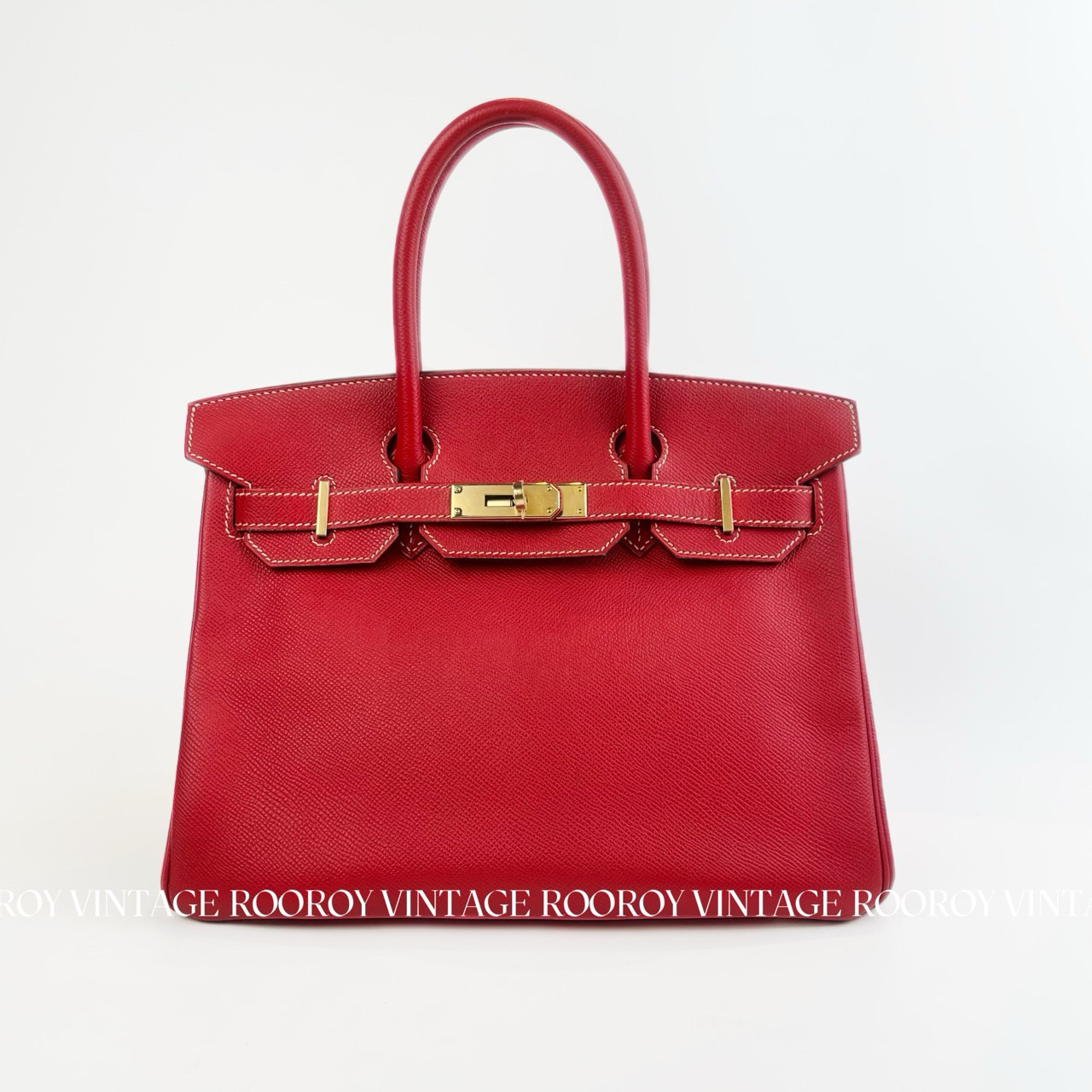 95新 Hermes/爱马仕 Birkin 30 Q5国旗红 金扣 E皮 手提包/6907