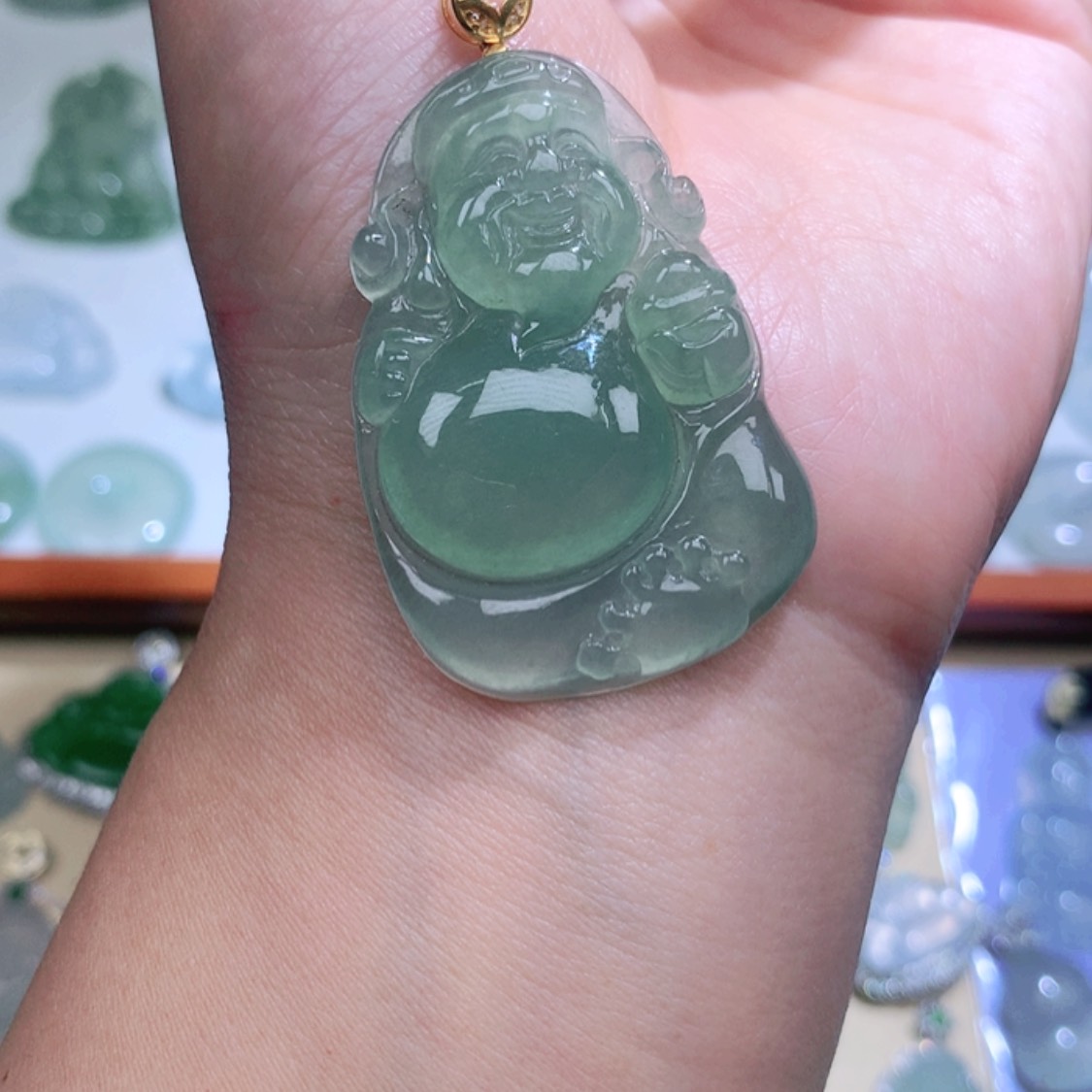 【闪购商品】翡翠颈饰18K金镶嵌财神爷