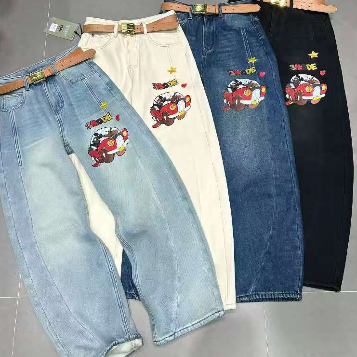 1205韩版新款牛仔印花加绒加厚长裤女