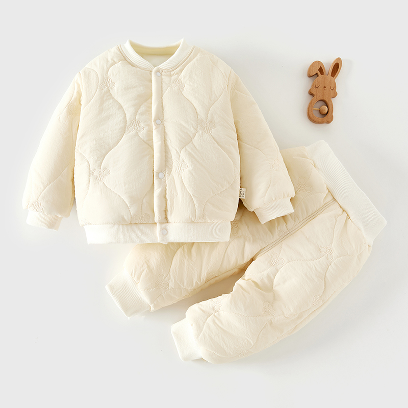 【两用裆】冬季婴儿棉袄套装夹棉加厚加绒宝宝夹克开衫分体套休闲裤