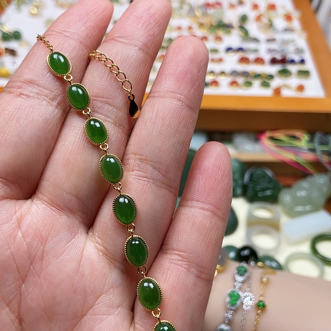 和田玉手链卡8银S925镶嵌