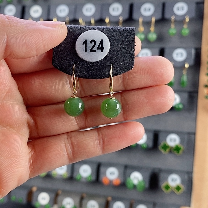 和田玉耳饰18K金镶嵌