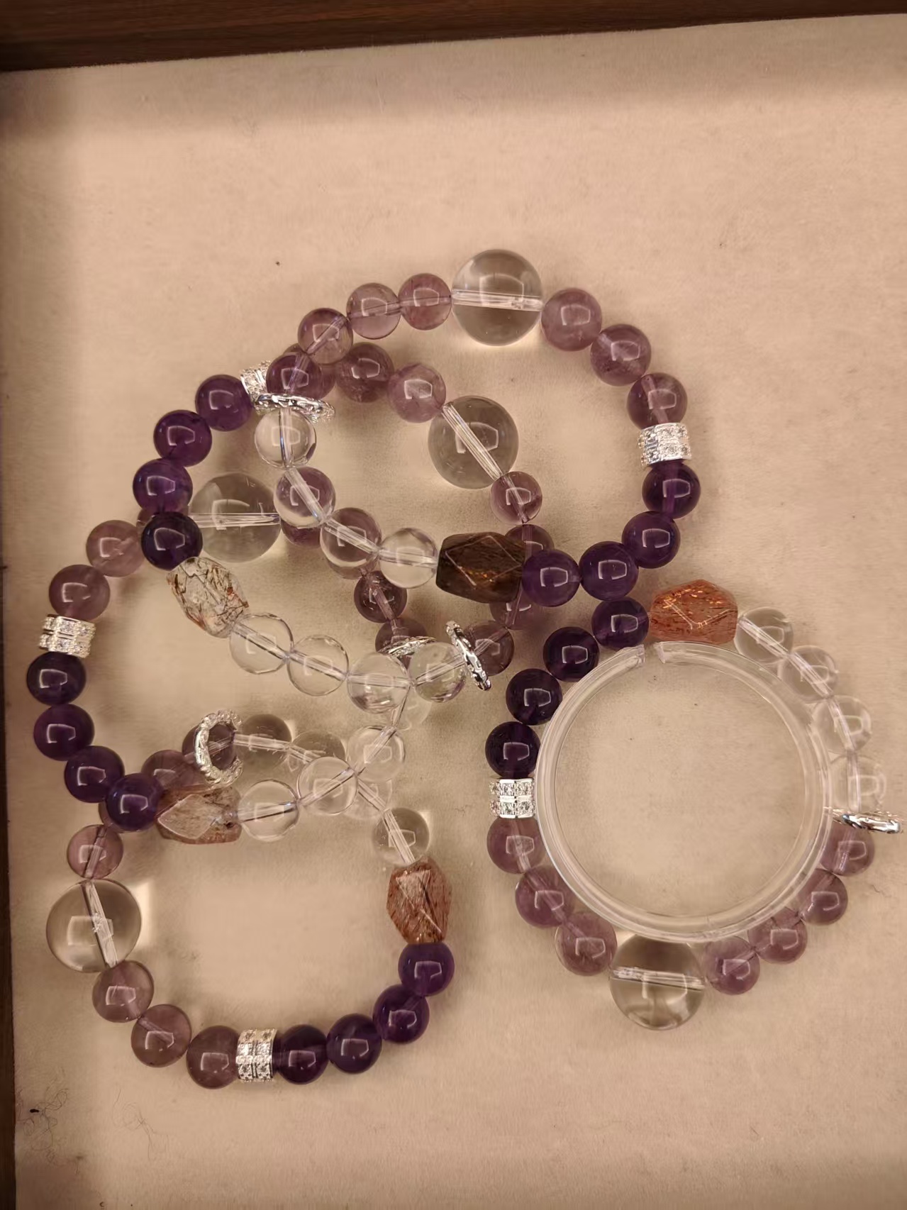 【爽文女主】天然7A紫水晶+白水晶10-16mm水晶手串链事业领导力