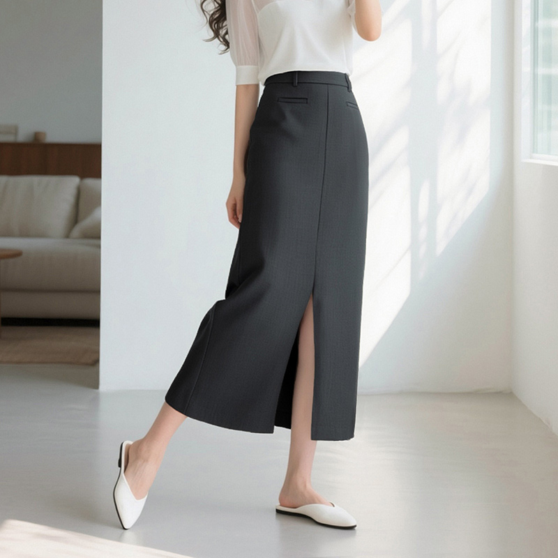 【新品】2025百搭半裙前开叉直筒半身裙25071216