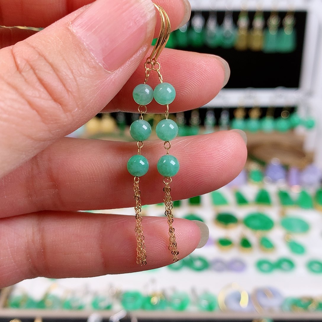 翡翠耳饰18K金镶嵌的