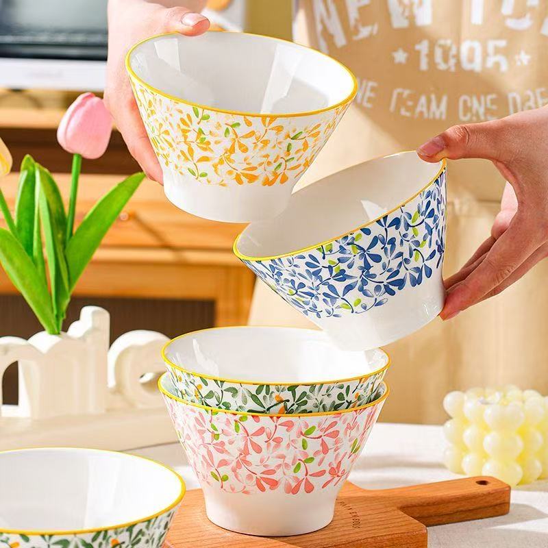 5英寸四色各一四季繁花斗笠碗釉下彩餐具面碗大饭碗