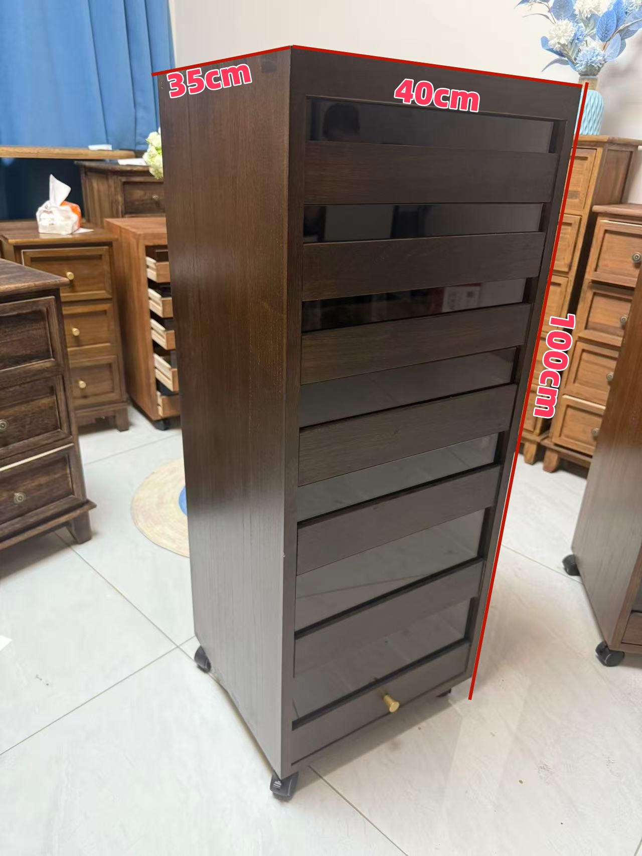 深胡桃色实木牙科柜多层茶杯置物柜客厅茶具柜中古玩手串收纳柜