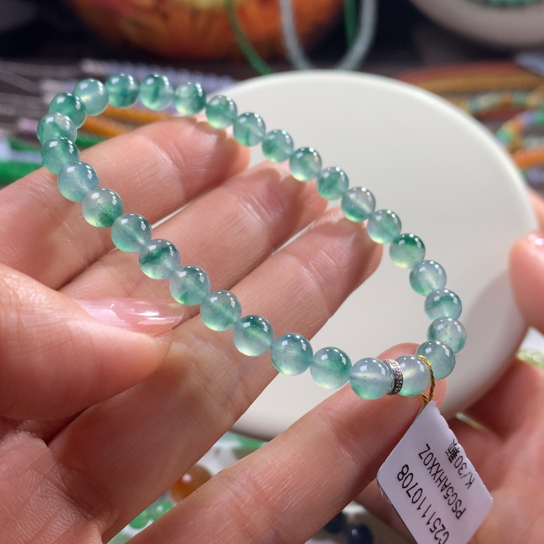 翡翠未镶嵌手链高冰玻飘孔雀蓝花色卡6
