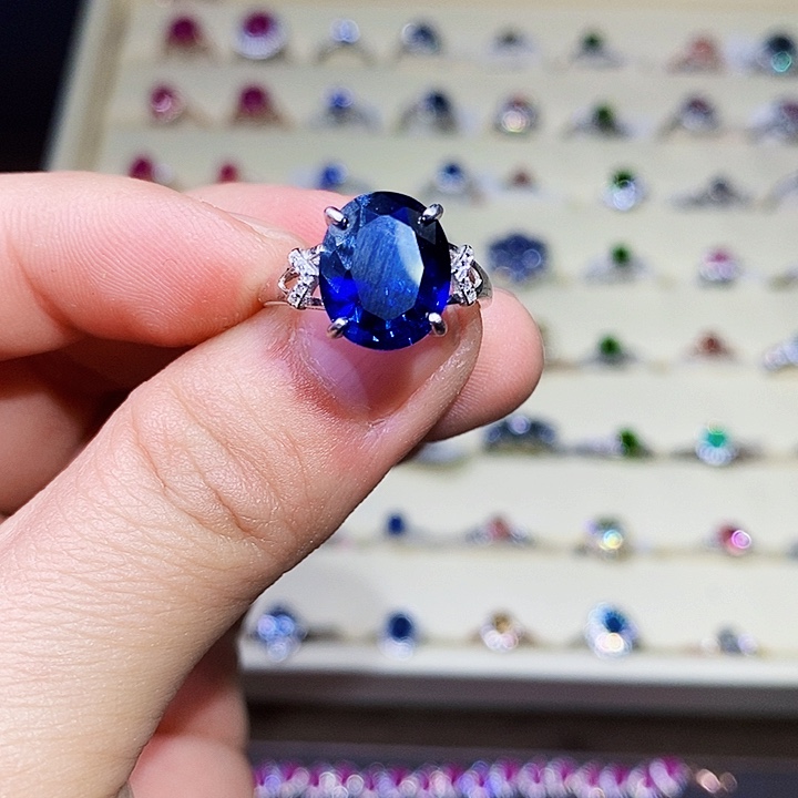 蓝宝石戒指银S925镶嵌毕*胖11111