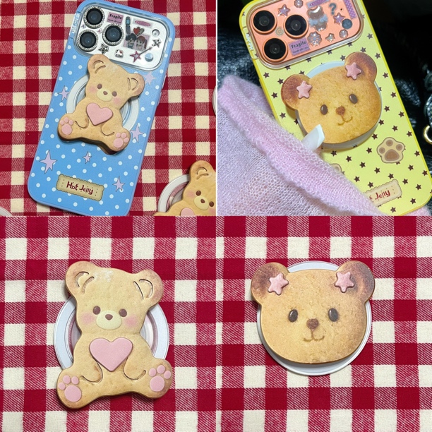 hotjelly原创设计可爱小熊饼干磁吸手机壳手机支架