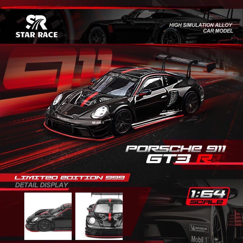 现货SR 1:64 STAR RACE 保时捷911 GT3 黑红 合金模型摆件摆件