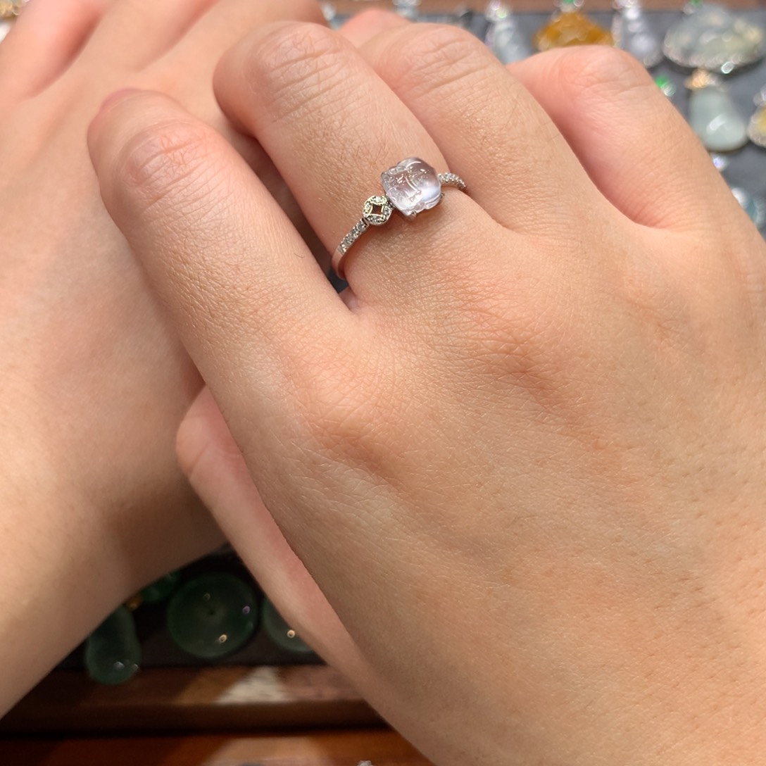 翡翠戒指18K金镶嵌丫*戒指