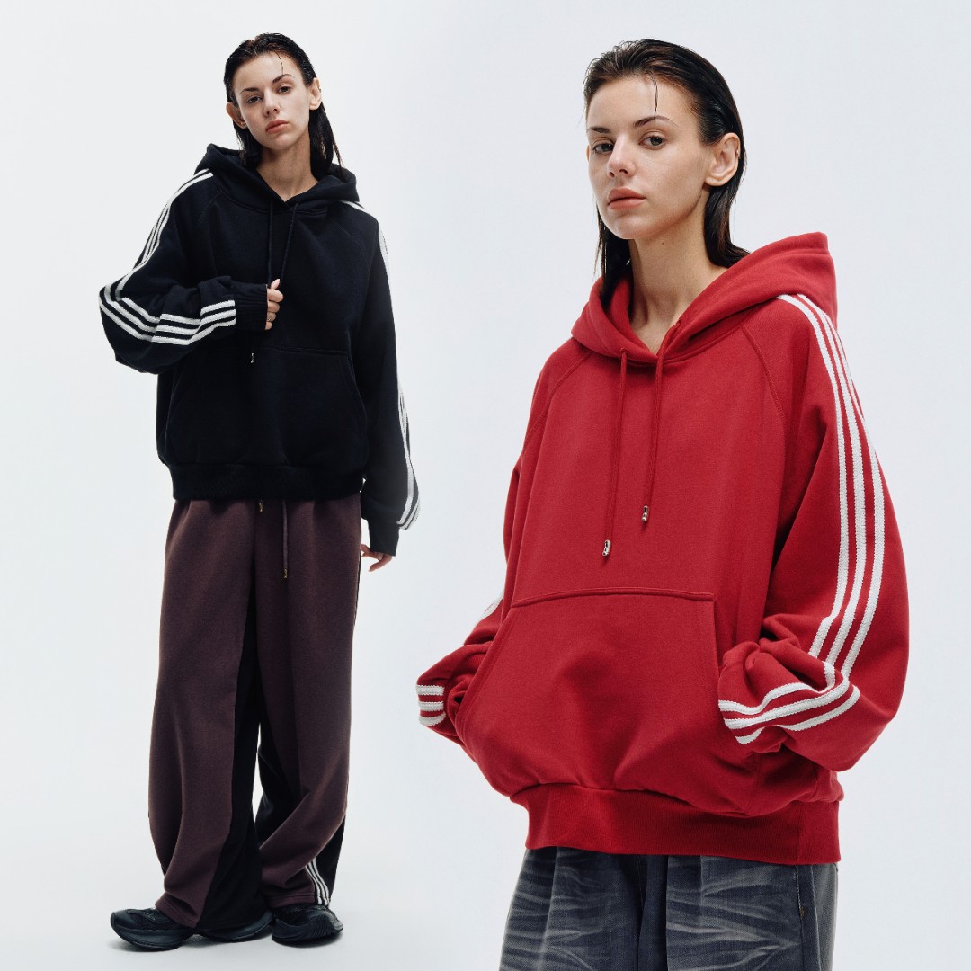 HAHAHA“红与黑”休闲宽松针织运动加绒卫衣男女同款 1708