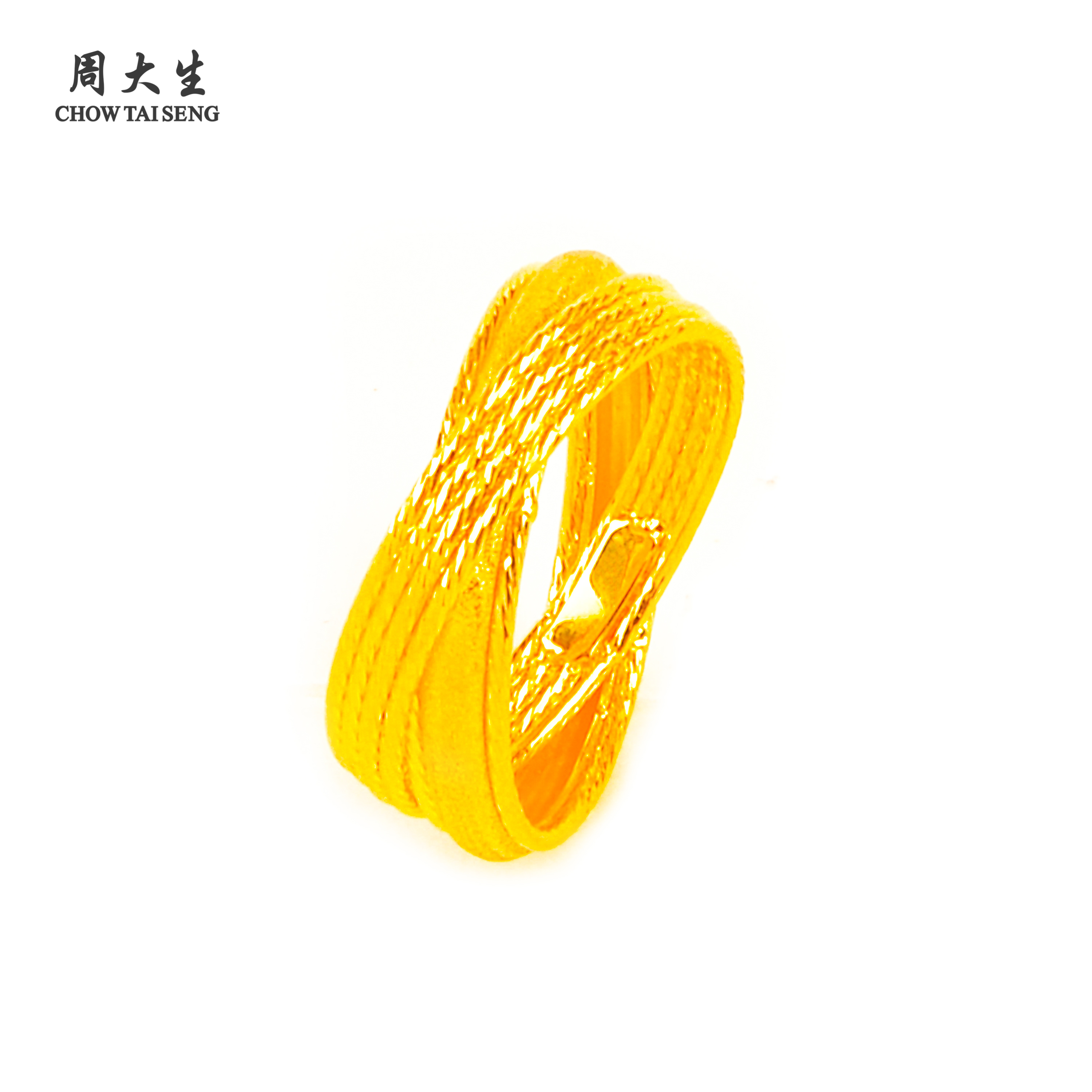 Chow Tai Seng/周大生足金流金岁月双环戒指时尚简单经典小众