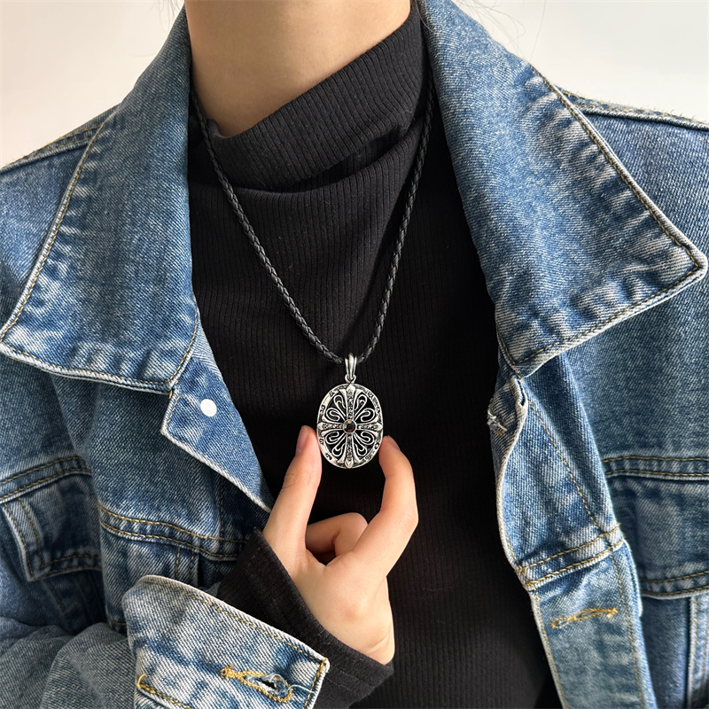 合金项链 X6014-1复古十字架圆牌项链时尚百搭长款个性做旧ins风