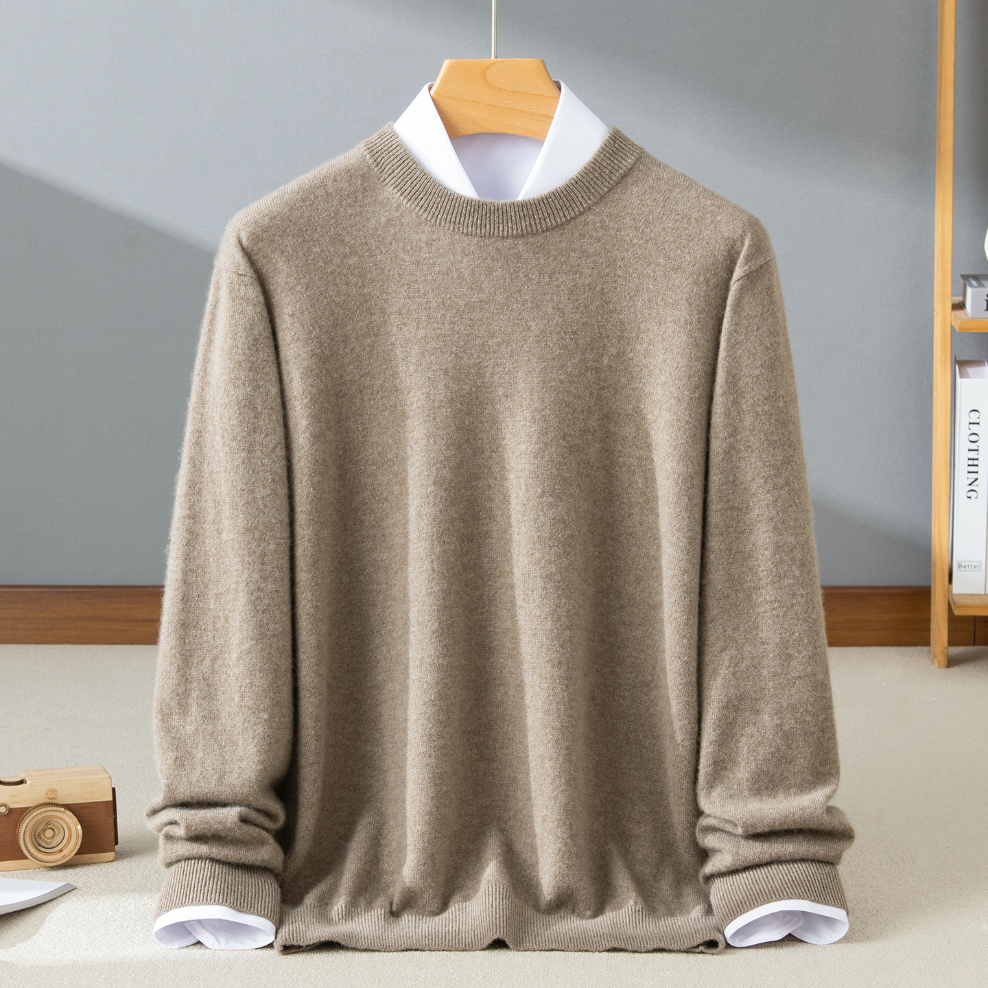 【福利款】100%山羊绒 秋冬男士圆领套头百搭休闲针织打底衫宽松