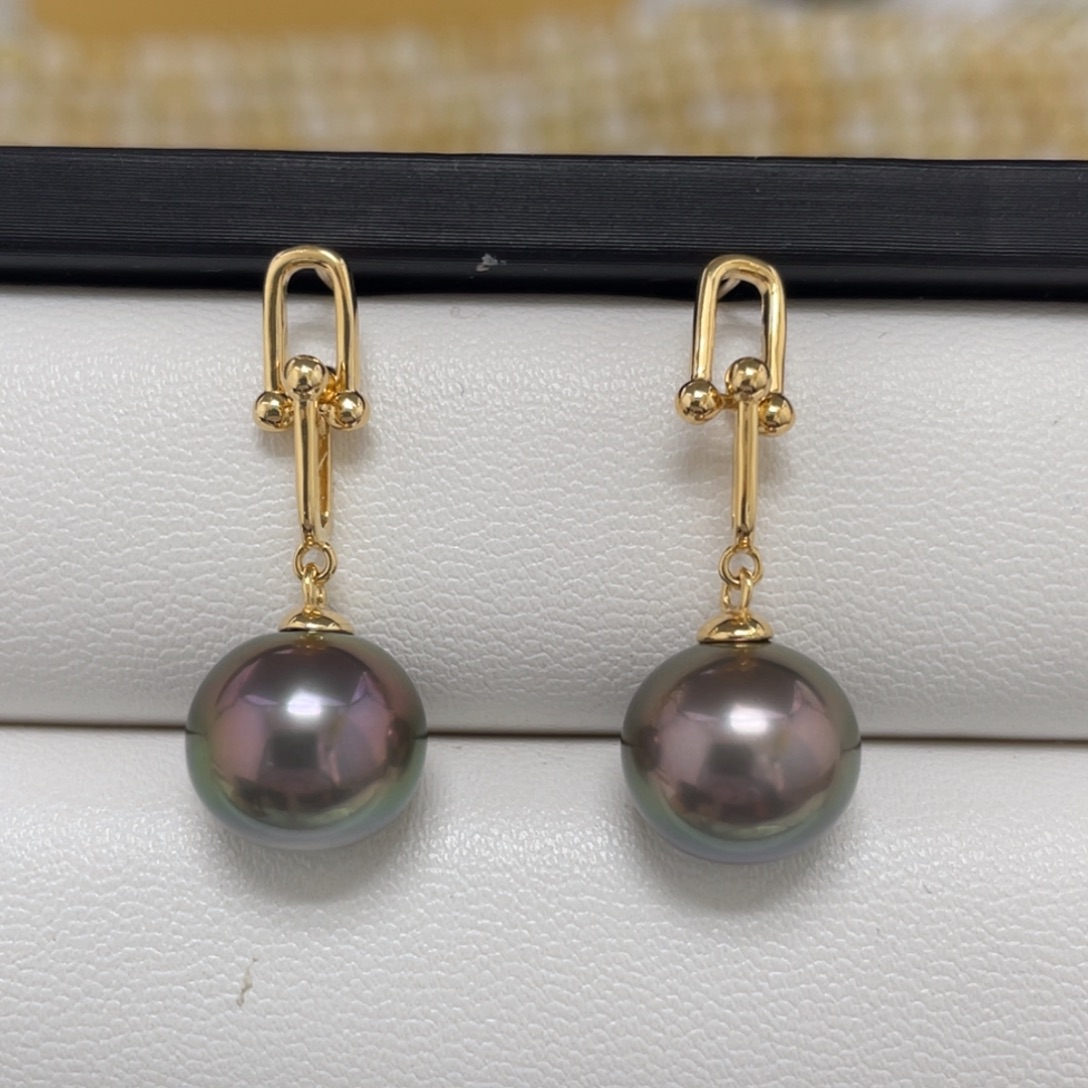 海水珍珠银S925镶嵌大溪地耳饰11-12