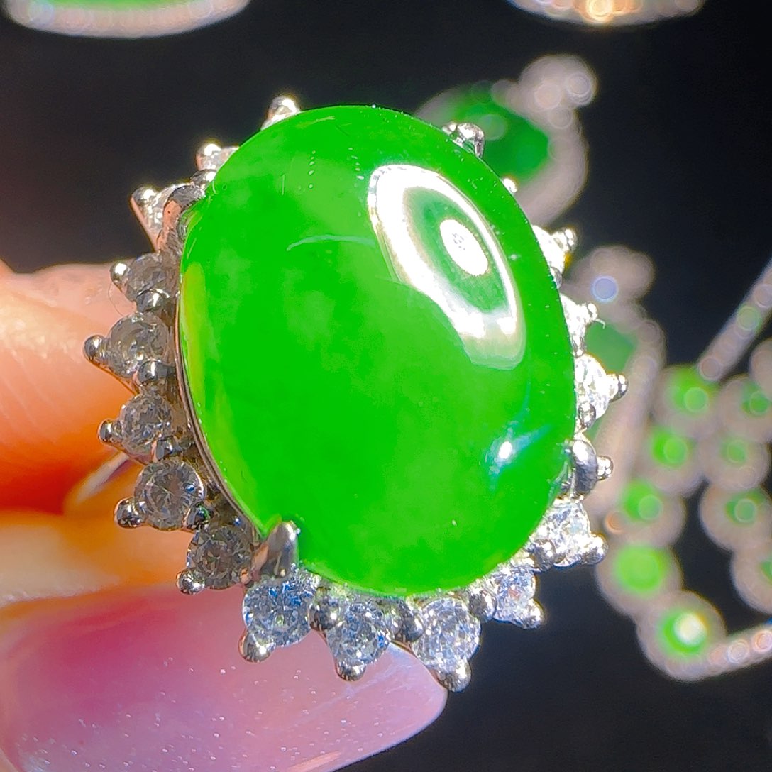 翡翠戒指银S925镶嵌天然