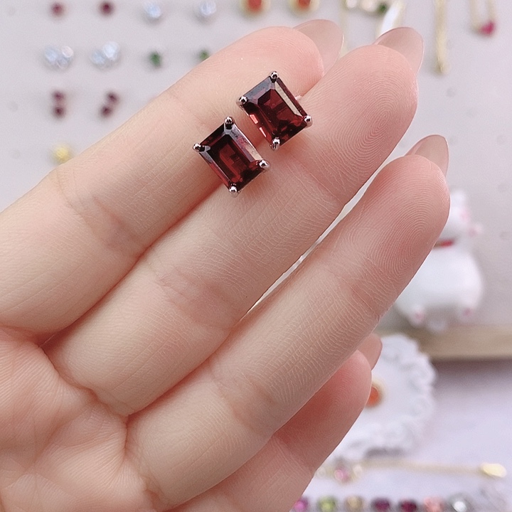 石榴石耳饰银S925镶嵌