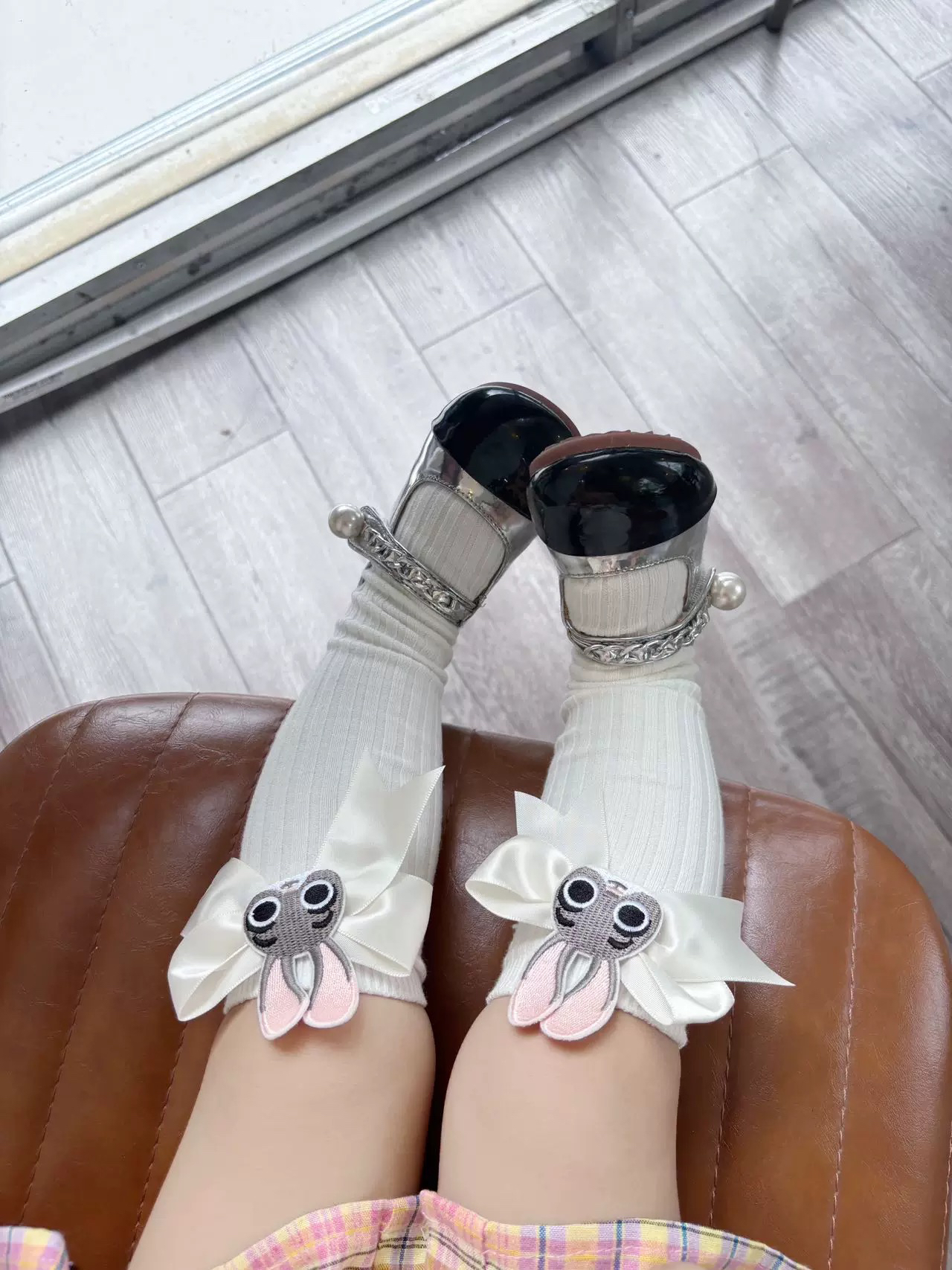 Yikatu伊卡兔新款蝴蝶结兔子警官官搭朱迪直筒女宝童袜宝宝袜