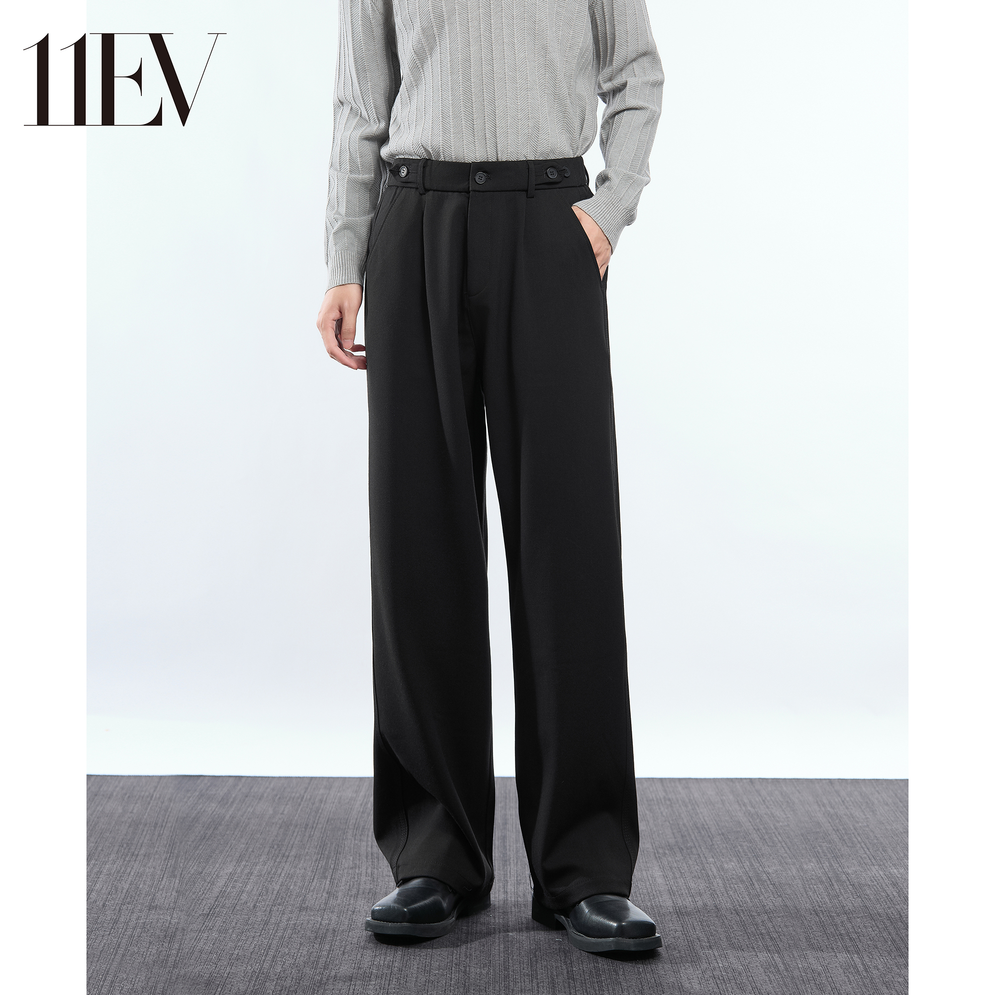 11EV“天丝羊毛”高级感那不勒斯垂感西裤男秋冬宽松筒通勤休闲长裤