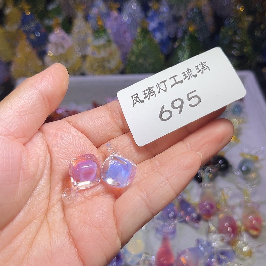 桃***选玻璃吊坠（不含链）695冰块耳钩
