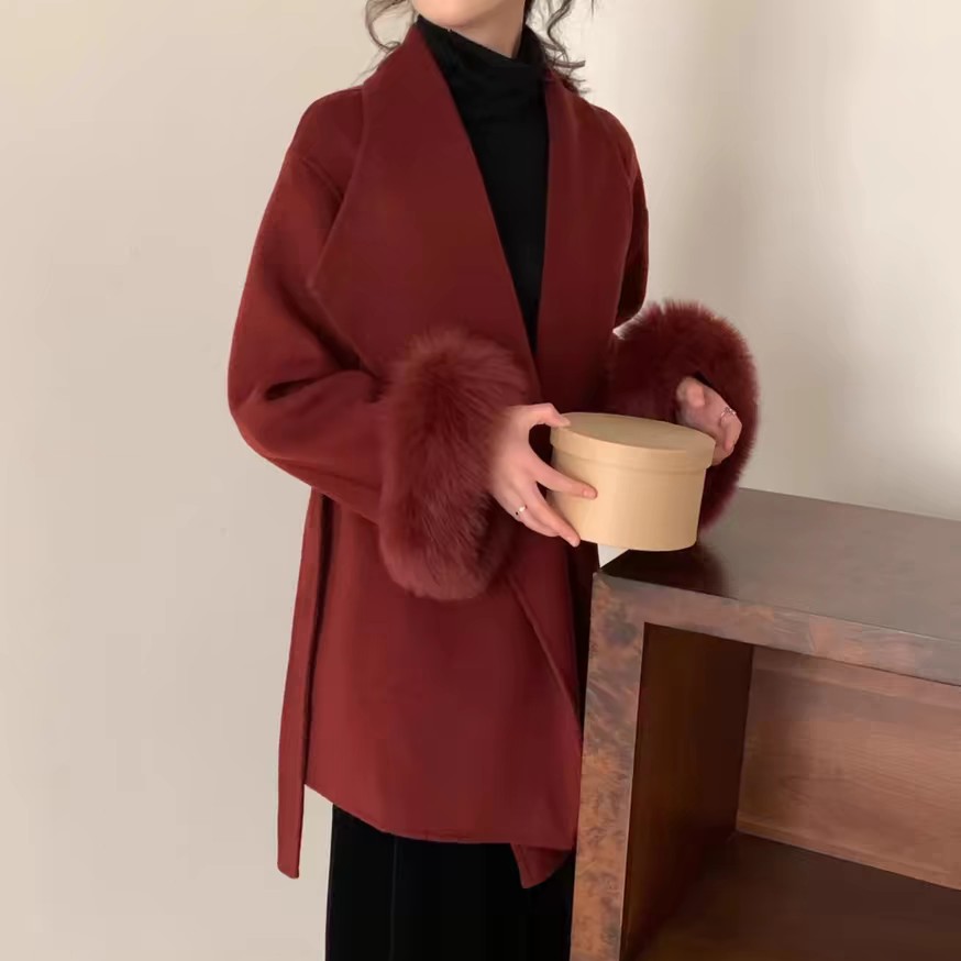【姜夫人】秋冬韩版双面羊大衣袖子真毛毛可拆卸高级感外套