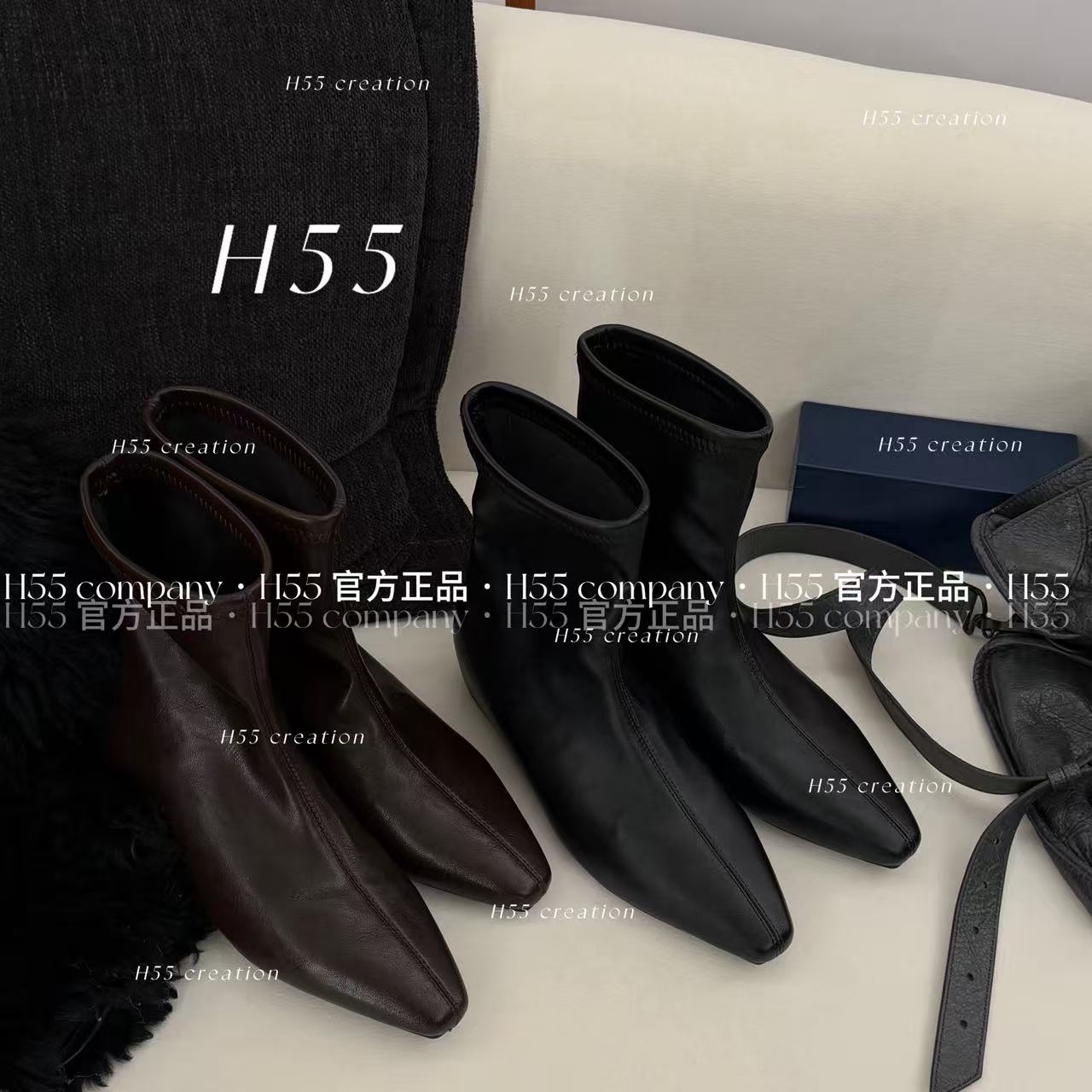 H55女鞋-【280g】轻法式｜尖头弹力瘦瘦靴楔形增高4cm59-3047【X】