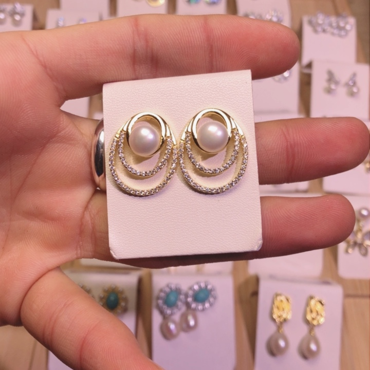 淡水珍珠耳饰银S925镶嵌