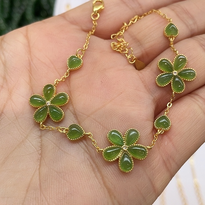 和田玉（碧玉）银S925镶嵌手链