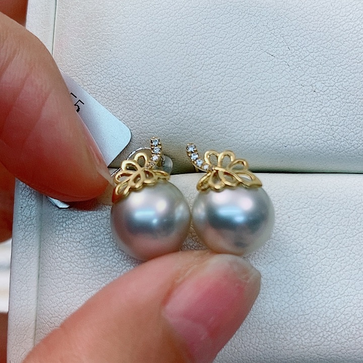 海水珍珠耳饰18K金镶嵌澳白10-11mm
