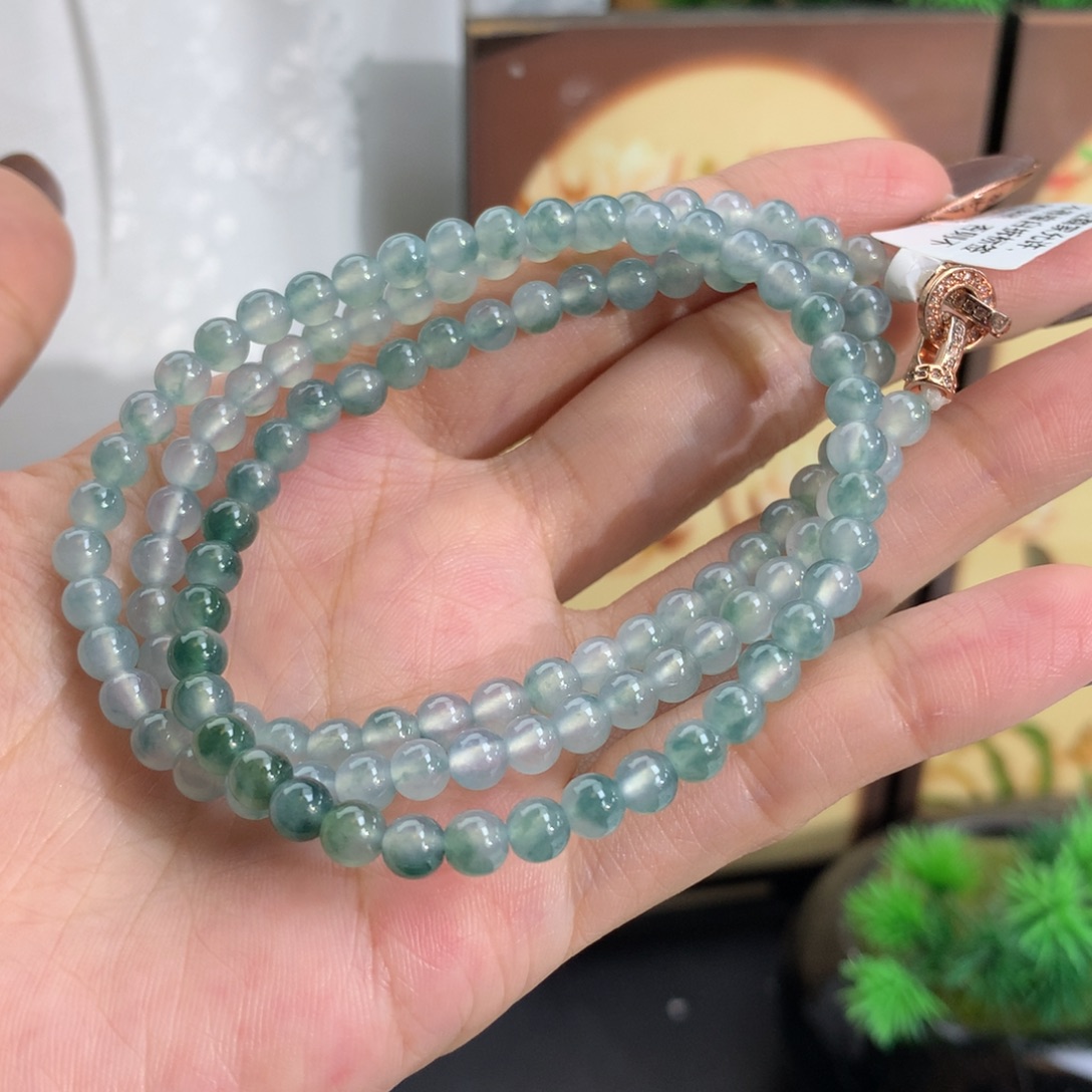 翡翠未镶嵌手串卡4.8冰胶蓝飘花项链