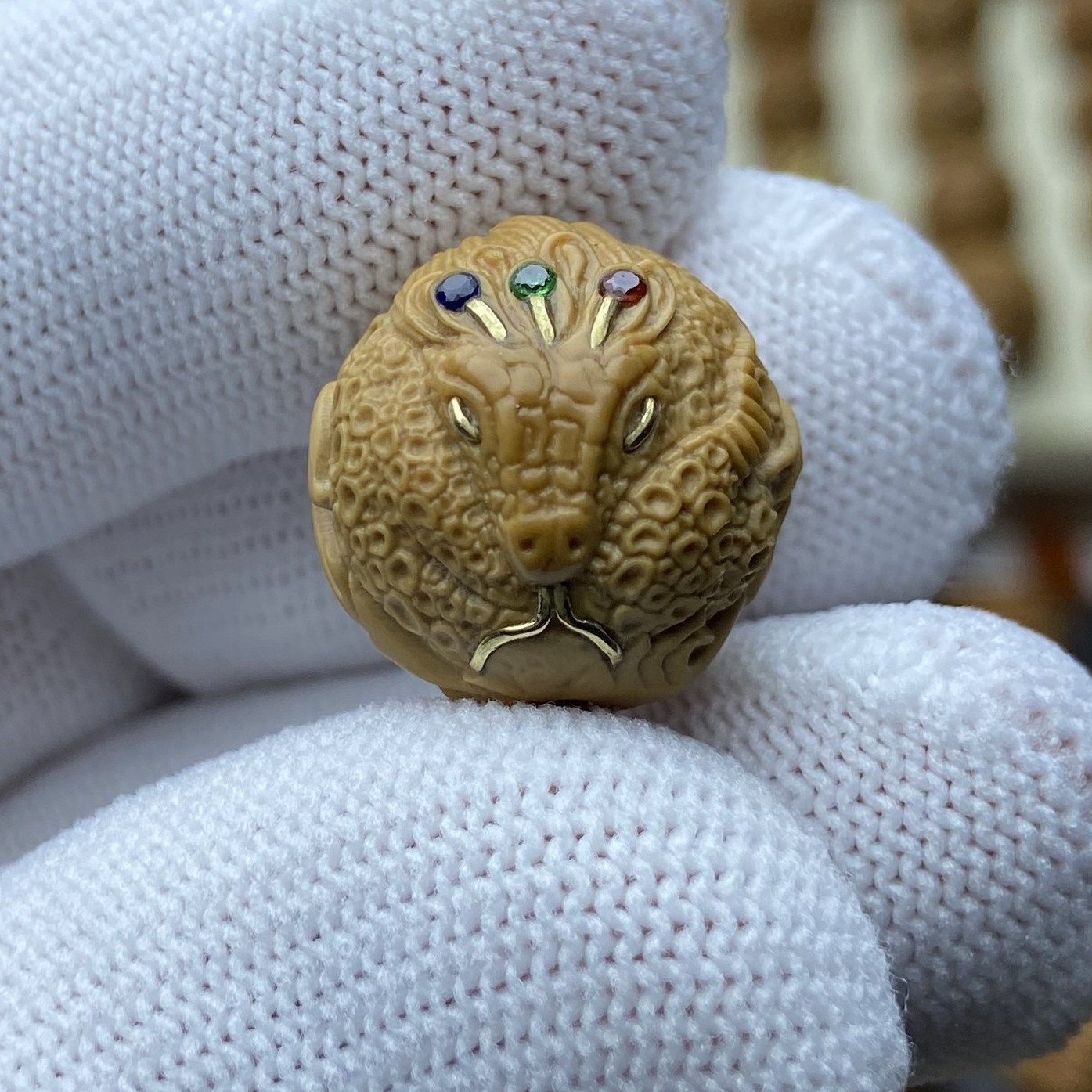 泽霖-猴头核桃单颗雕刻镶嵌（铜）蛇女单株灵蛇手串配饰 尺寸17+