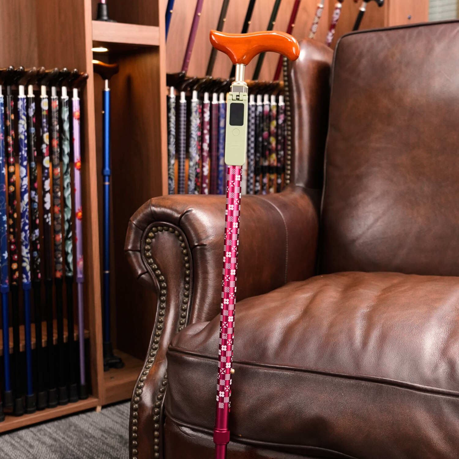 power senior铝合金手杖金丝楠木手柄超轻伸缩防滑老人助行拐杖A9