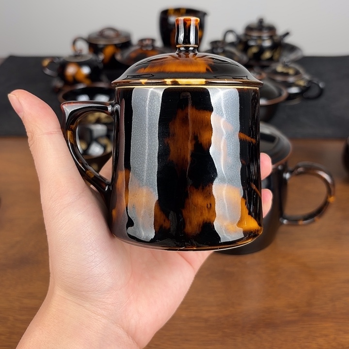 瓷玳瑁釉办公把杯