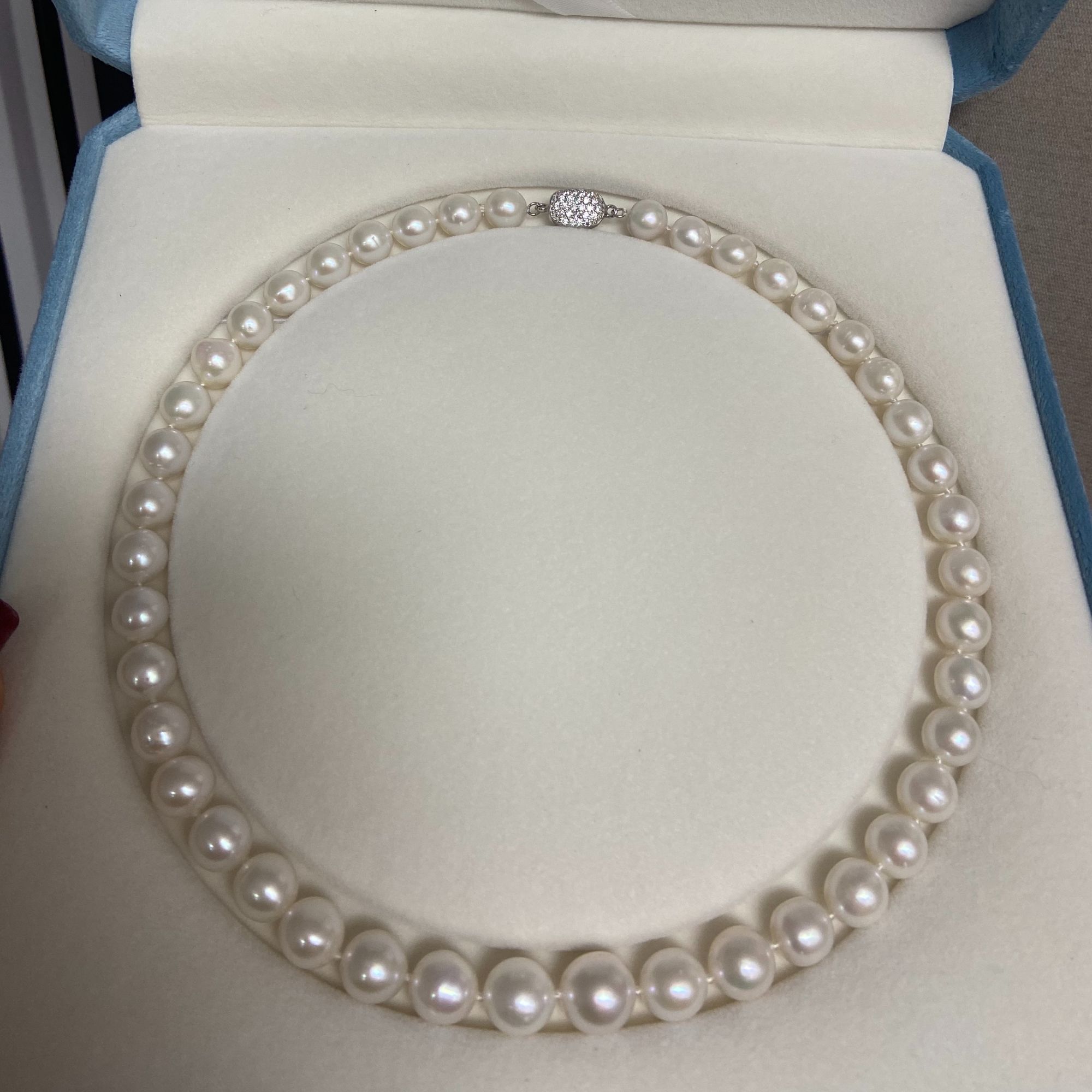 天然无核珍珠9-10mm正圆极光气质项链S925银扣头