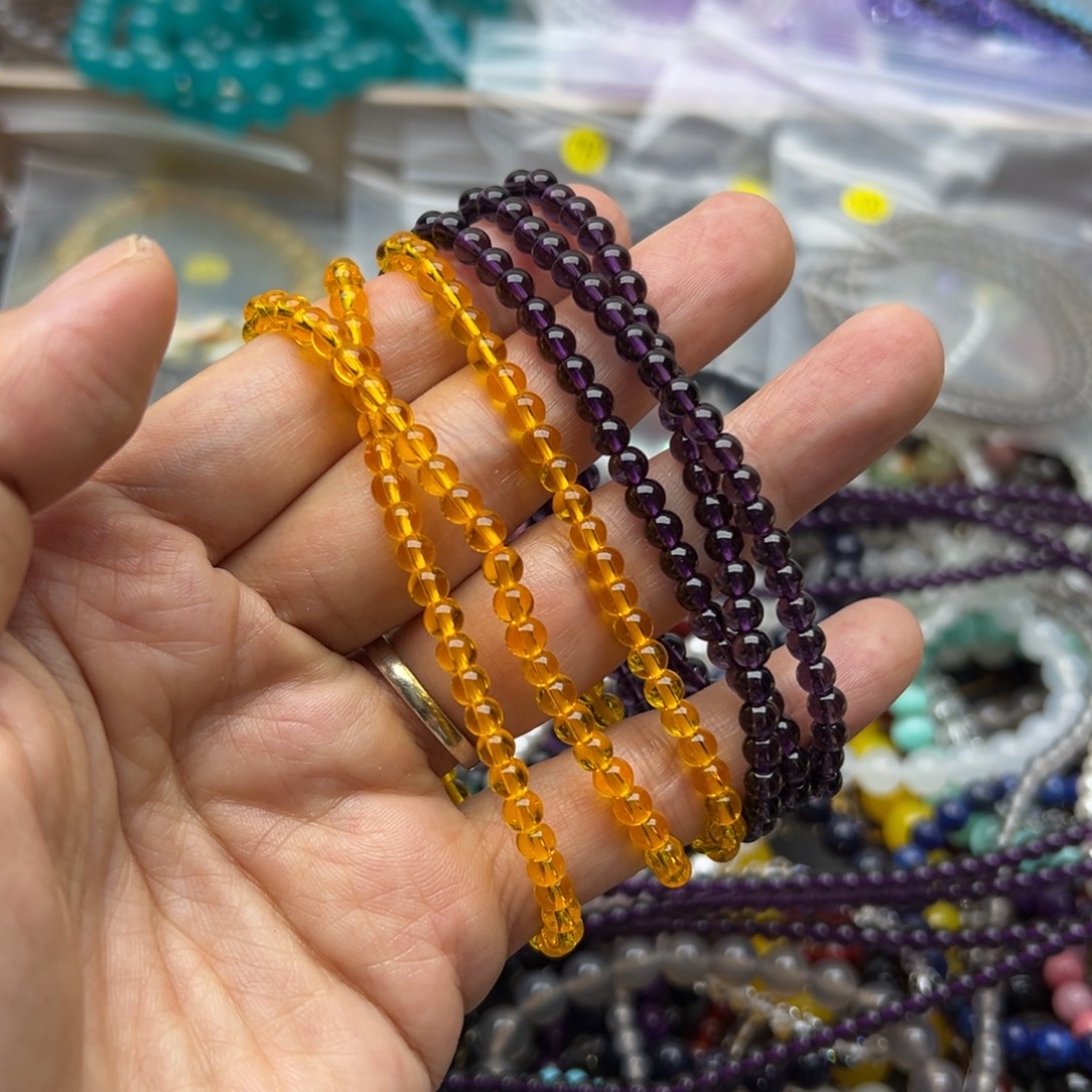 烟晶手链未镶嵌紫水加黄水三圈