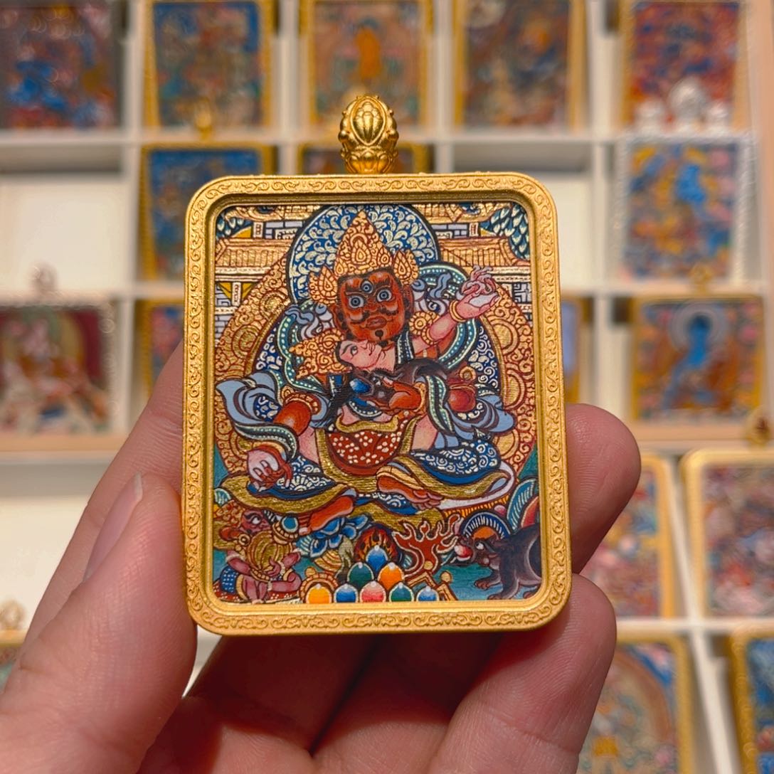 吊坠L*龙纯手绘唐卡红财神