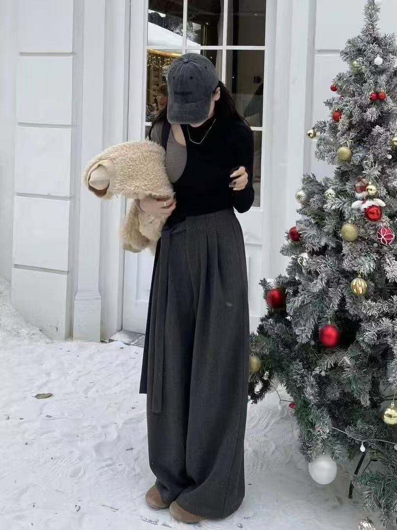 飘带毛呢 阔腿休闲裤