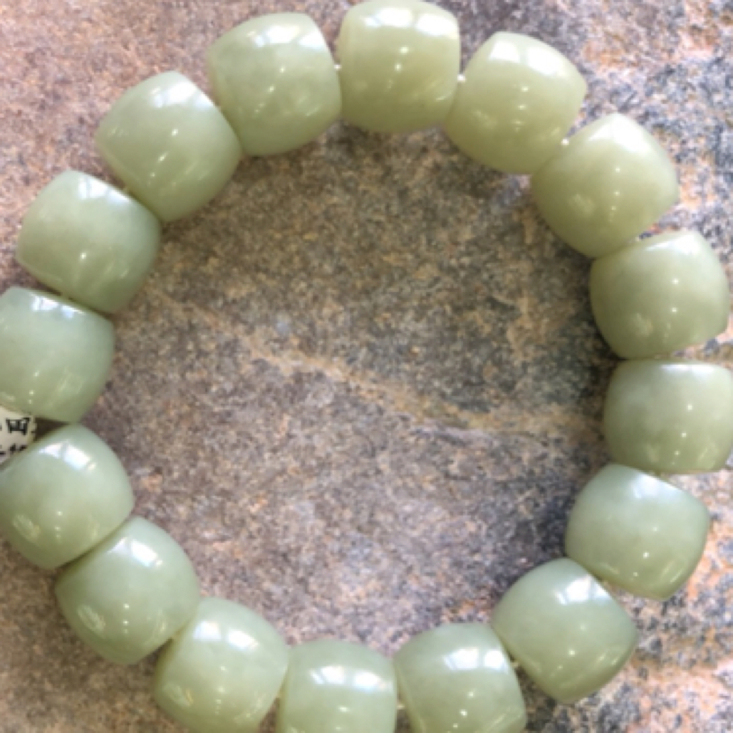 和田玉青黄口直切手串15mm*12.5