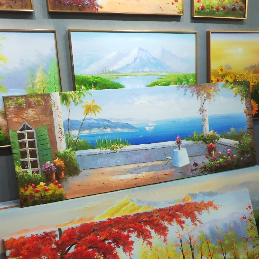 60x160横版纯手绘油画简约风景油画家居装饰画沙发背景油画