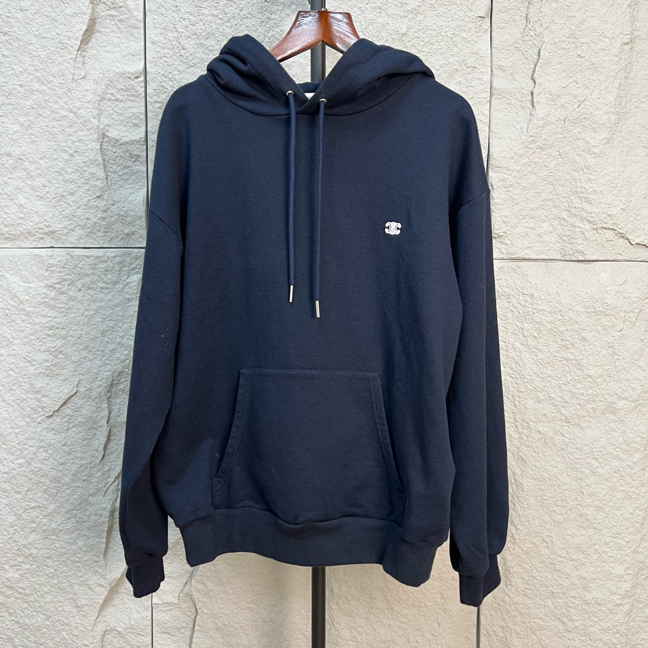 99新 Celine/思琳 藏蓝色凯旋门徽标连帽卫衣 98新 XS码 ys000330