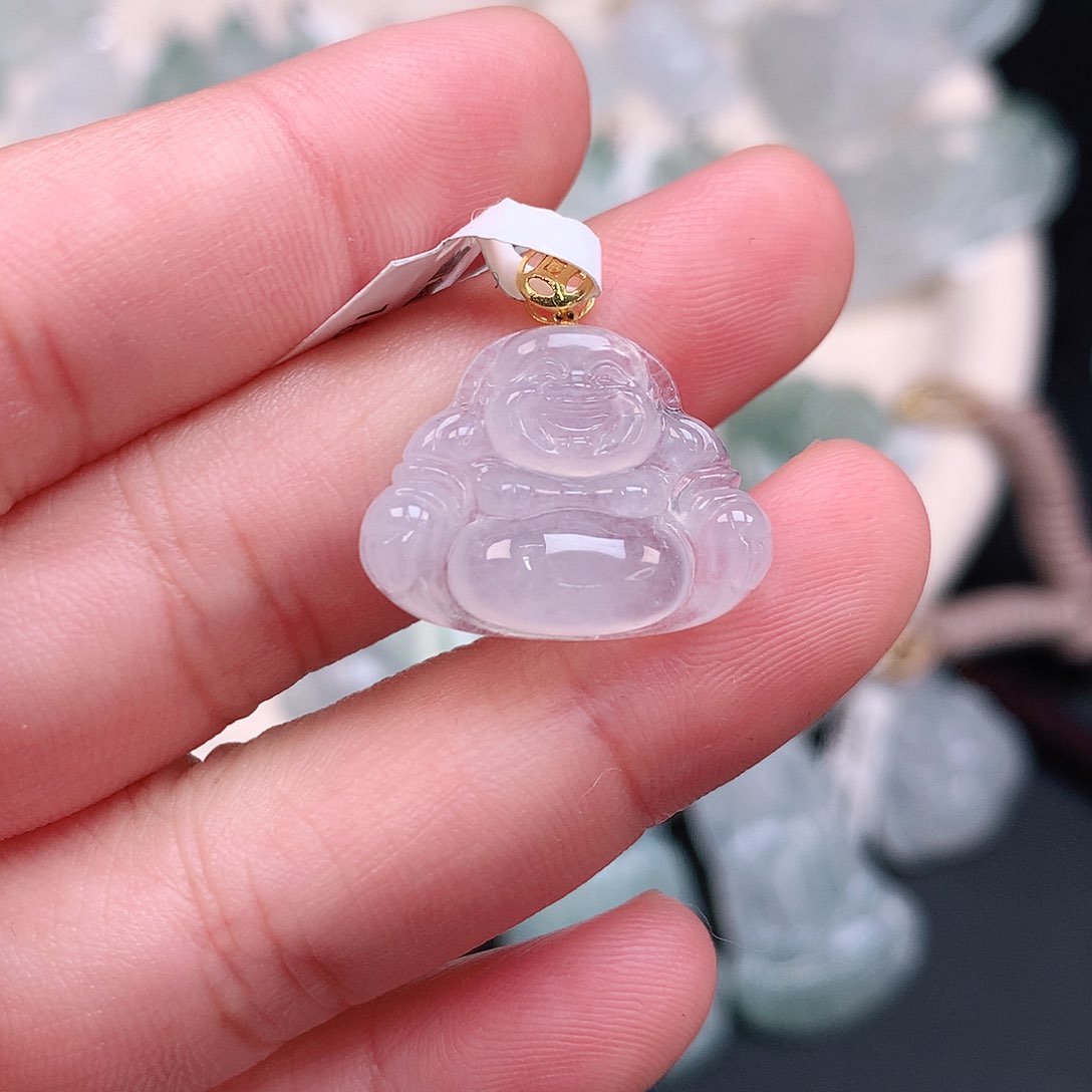 翡翠颈饰18K金镶嵌冰胶透小佛