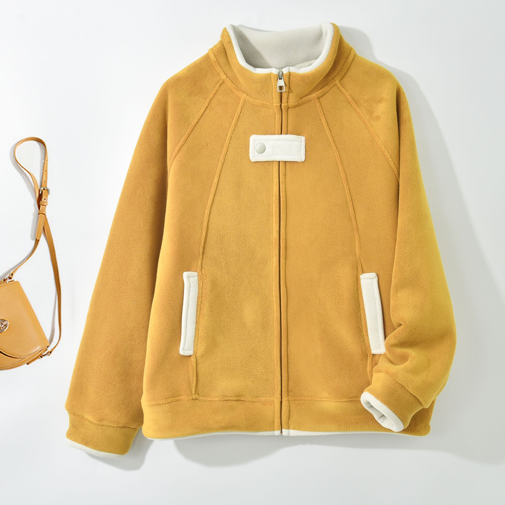 YY-[撞色拼接]2025冬季保暖加绒立领拼接百搭短外套K-MF7170